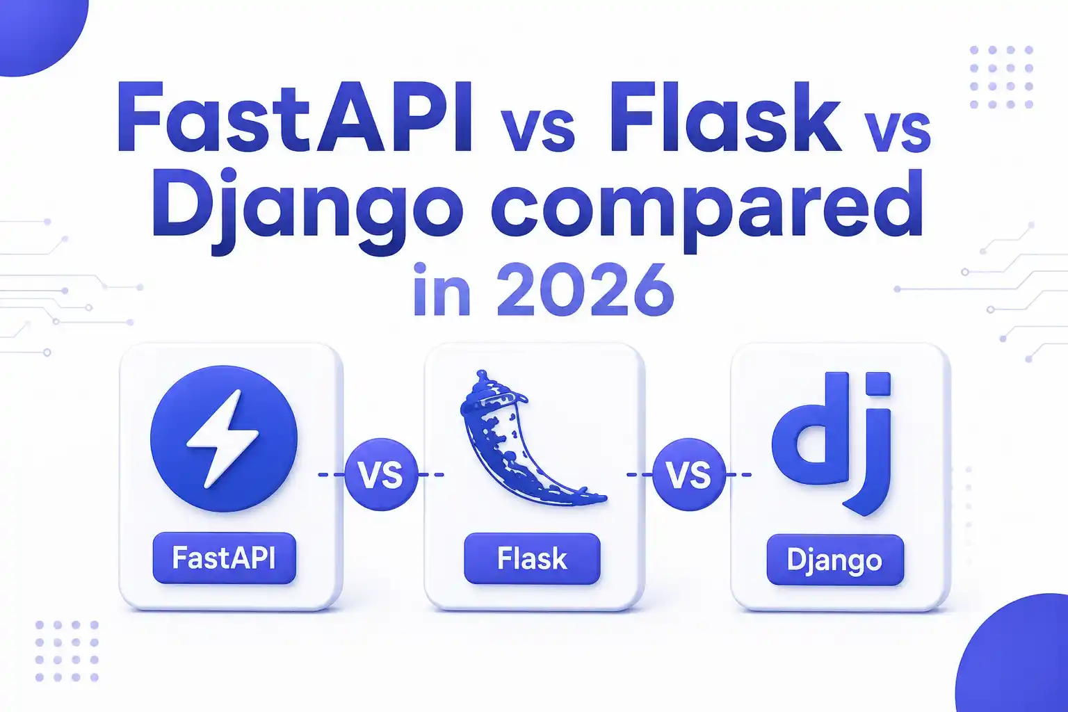 FastAPI vs Flask vs Django comparison infographic showing the three popular Python backend frameworks with their logos and a visual comparison for 2026.